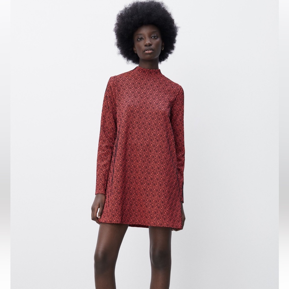 ZARA JACQUARD MOCK NECK DRESS